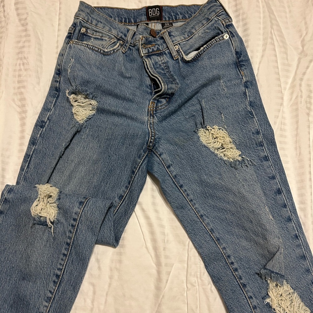 BDG Blue Boyfriend Jeans with Distressed Design